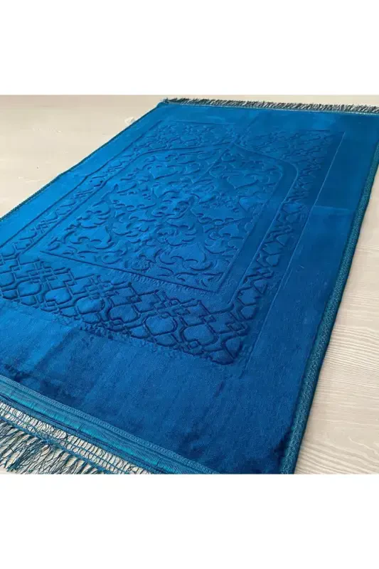 Lüks Kalın Yumuşak Peluş Seccade Kaydırmaz Taban Çeyizlik Hediye-Mavi - 4