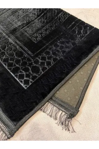 Lüks Kalın Yumuşak Peluş Seccade Kaydırmaz Taban Çeyizlik Hediye - Siyah - SECA HOME (1)