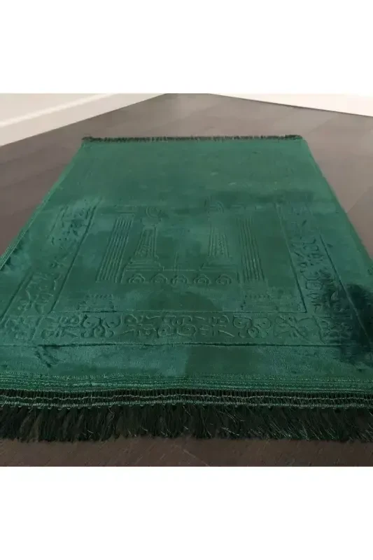 Lüks Kalın Yumuşak Peluş Seccade Kaydırmaz Taban Çeyizlik Hediye-Yeşil - 1