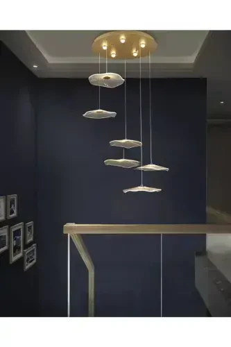 Luxury Exclusive Altılı Yuvarlak Sarkıt Led Avize Jellyfish Gold Sarı 6'lı Ledli Avize-Gold Sarı - 3