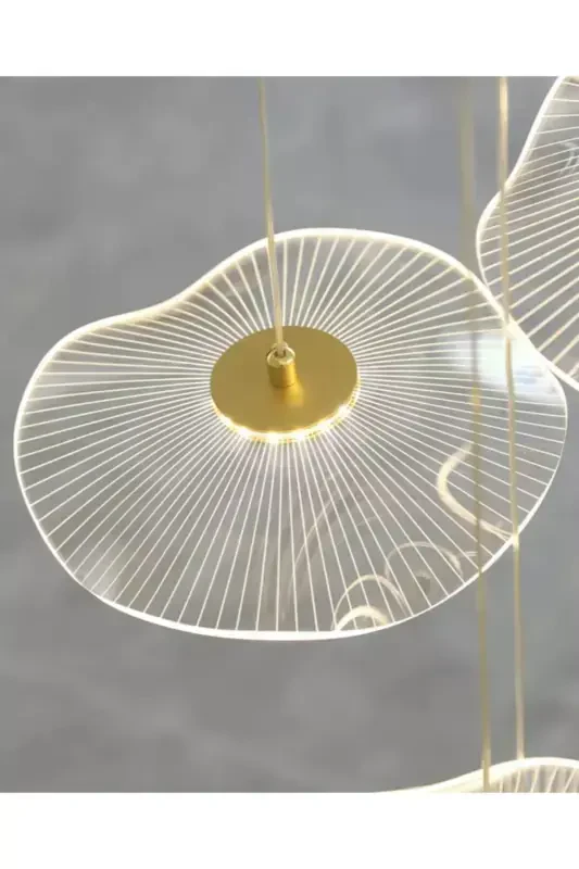 Luxury Exclusive Altılı Yuvarlak Sarkıt Led Avize Jellyfish Gold Sarı 6'lı Ledli Avize-Gold Sarı - 5