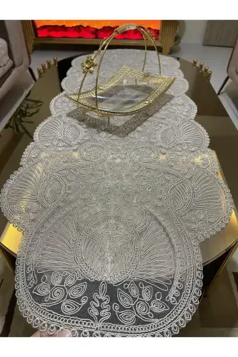 Lüks Runner Salon Oda Sehpa Masa Örtüsü Fransız Güpürlü Çeyizlik(Kapiçino)1adet Yeni Runner(133X45CM-Kapiçino - 1