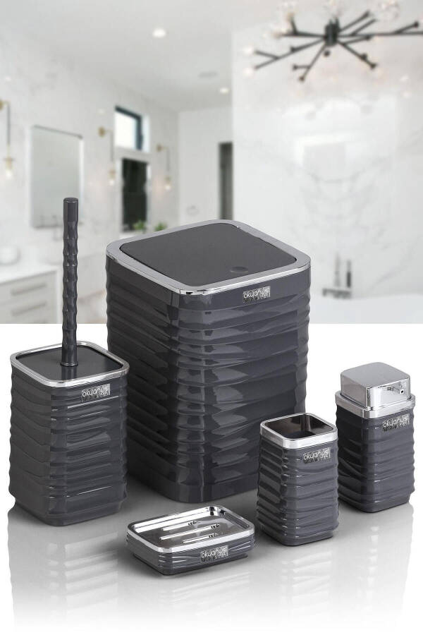 Luna Anthracite Chrome Square 5-Piece Bathroom Set - 11