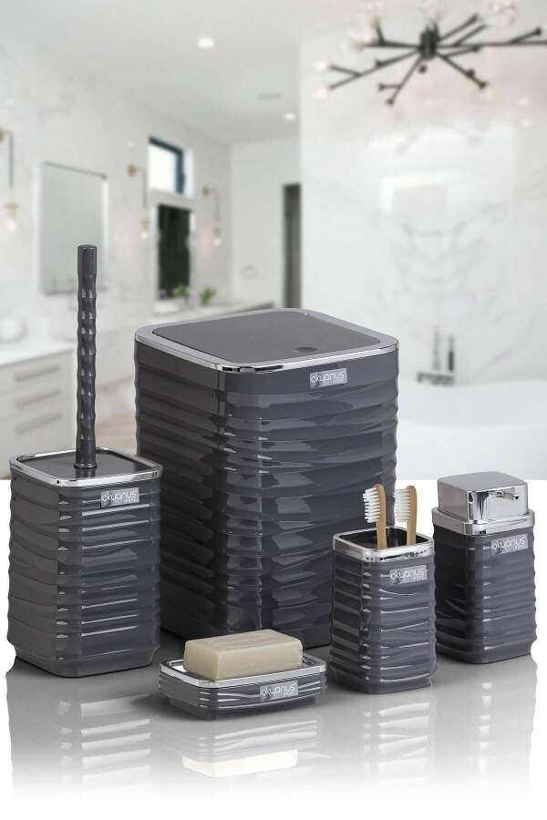 Luna Anthracite Chrome Square 5-Piece Bathroom Set - 3