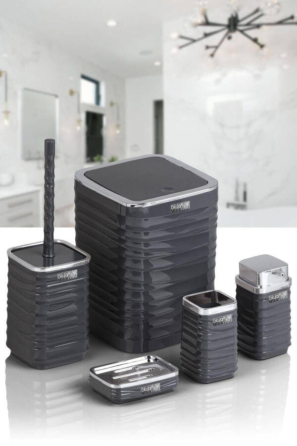 Luna Anthracite Chrome Square 5-Piece Bathroom Set - 4