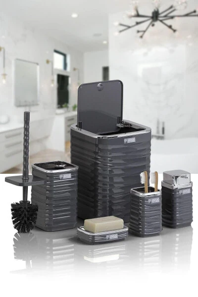 Luna Anthracite Chrome Square 5-Piece Bathroom Set - Okyanus Home (1)