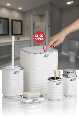 Luna Beyaz Kromlu Kare 5'li Banyo Seti-Beyaz 