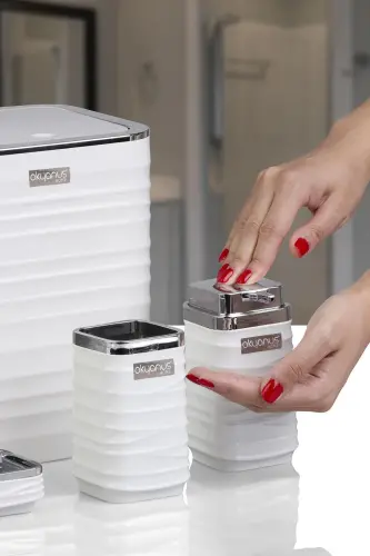 Luna Beyaz Kromlu Kare 5'li Banyo Seti-Beyaz - 3