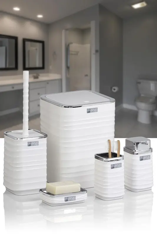 Luna Beyaz Kromlu Kare 5'li Banyo Seti-Beyaz - 4