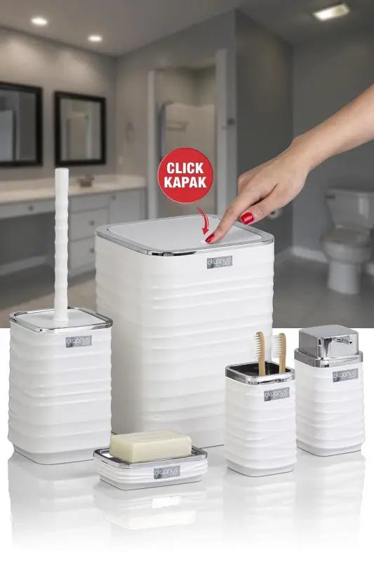 Luna Beyaz Kromlu Kare 5'li Banyo Seti-Beyaz - OKYANUS HOME