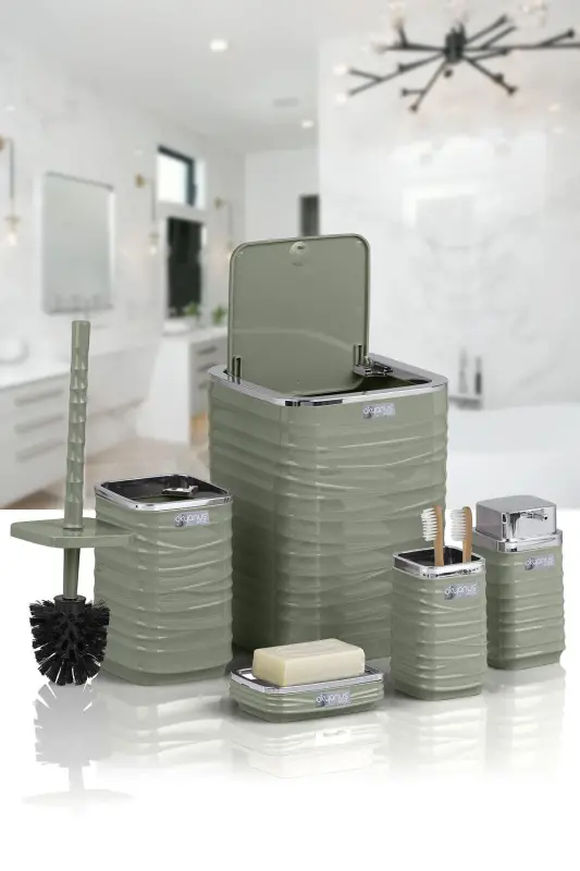 Luna Green Chrome Square 5-Piece Bathroom Set-Green - 2