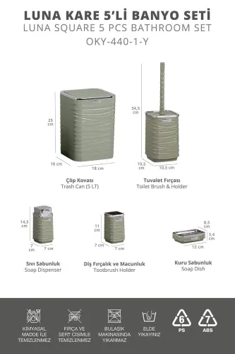 Luna Green Chrome Square 5-Piece Bathroom Set-Green - 7