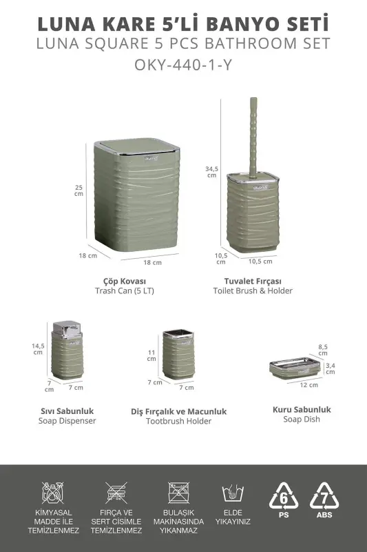 Luna Green Chrome Square 5-Piece Bathroom Set-Green - 7