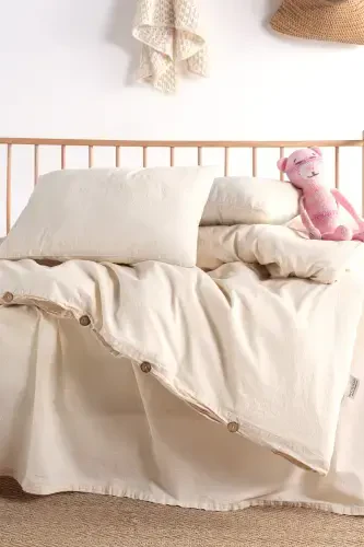 Luna Natural Bebe %100 Paxtalik Yuvilgan Ko'rpa-To'shak Jildi 100*150-ekru - MACAS HOME (1)