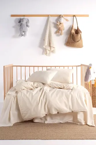 Luna Natural Bebe %100 Paxtalik Yuvilgan Ko'rpa-To'shak Jildi 100*150-ekru - 1