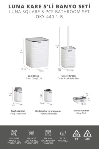 Luna Oq Xromli Kvadrat 5 talik Vanna To'plami - Oq - Xrom - 6