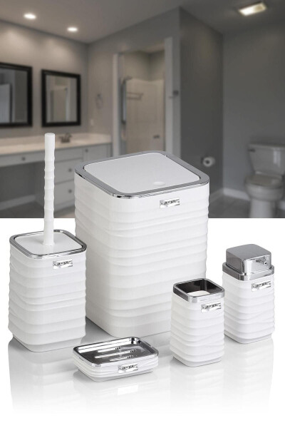 Luna White Chrome Square 5-Piece Bathroom Set - 6