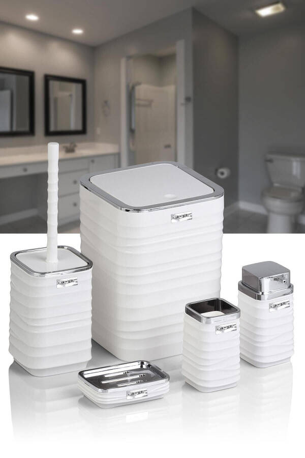 Luna White Chrome Square 5-Piece Bathroom Set - 4