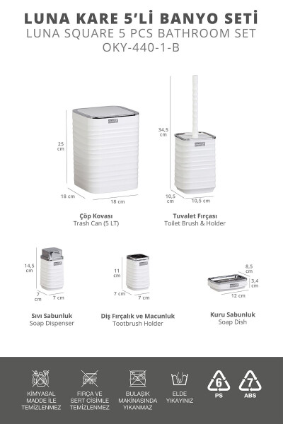 Luna White Chrome Square 5-Piece Bathroom Set - 5