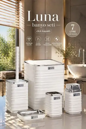 Luna White Chrome Square 5-Piece Bathroom Set - White - Chrome 