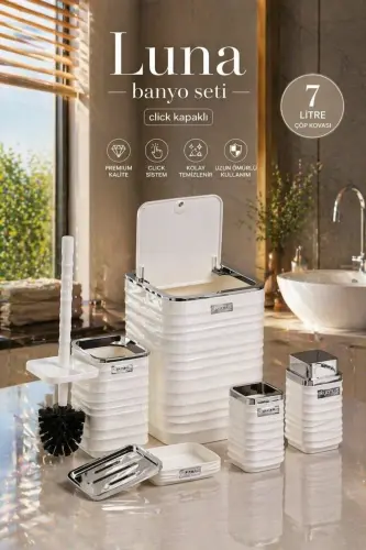 Luna White Chrome Square 5-Piece Bathroom Set - White - Chrome - 2