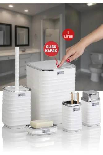 Luna White Chrome Square 5-Piece Bathroom Set - White - Chrome - 3