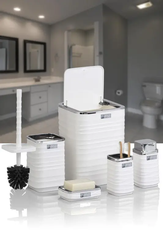 Luna White Chrome Square 5-Piece Bathroom Set - White - Chrome - 4