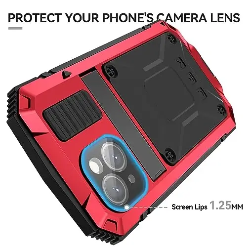 Lunivop fit for iPhone 15 Case 6.1inch Heavy Duty Rugged [Aluminium Stan] Military Grade Metal Rubber [Built in Screen Protector Camera Lens ] Phone Cover (, fit for iPhone 15 6.1'' 2023) Red - 2