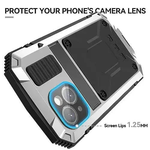 Lunivop fit for iPhone 15 Case 6.1inch Heavy Duty Rugged [Aluminium Stan] Military Grade Metal Rubber [Built in Screen Protector Camera Lens ] Phone Cover (, fit for iPhone 15 6.1'' 2023) Silver - 2