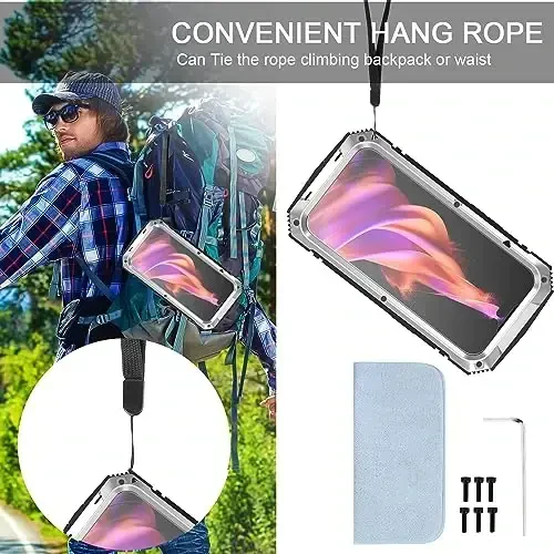 Lunivop fit for iPhone 15 Case 6.1inch Heavy Duty Rugged [Aluminium Stan] Military Grade Metal Rubber [Built in Screen Protector Camera Lens ] Phone Cover (, fit for iPhone 15 6.1'' 2023) Silver - 5