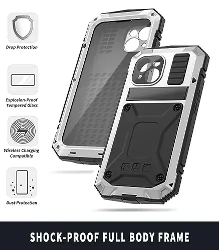 Lunivop fit for iPhone 15 Case 6.1inch Heavy Duty Rugged [Aluminium Stan] Military Grade Metal Rubber [Built in Screen Protector Camera Lens ] Phone Cover (, fit for iPhone 15 6.1'' 2023) Silver - 6