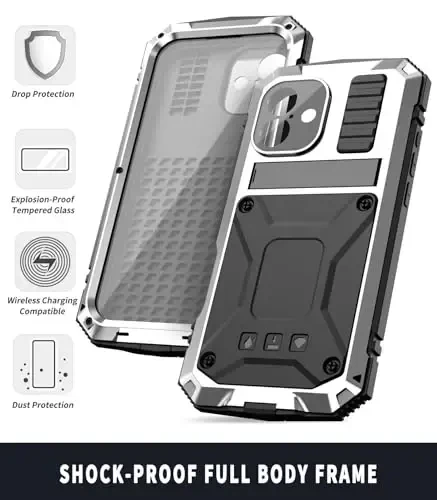 Lunivop fit for iPhone 16 Case 6.1inch Heavy Duty Rugged [Aluminium Stan] Military Grade Metal Rubber [Built in Screen Protector Camera Lens ] Phone Cover (, fit for iPhone 16 6.1'' 2024) Silver - 6