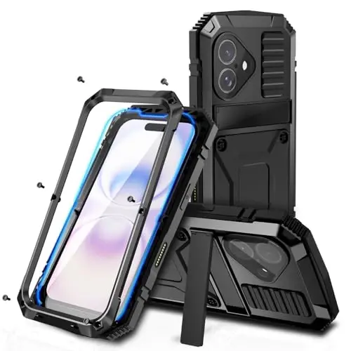 Lunivop fit for iPhone 17 Case 6.3 inch Heavy Duty Rugged [Aluminium Stan] Military Grade Metal Rubber [Built in Screen Protector Camera Lens ] Phone Cover (, fit for iPhone 17 6.3'' 2025) Black 