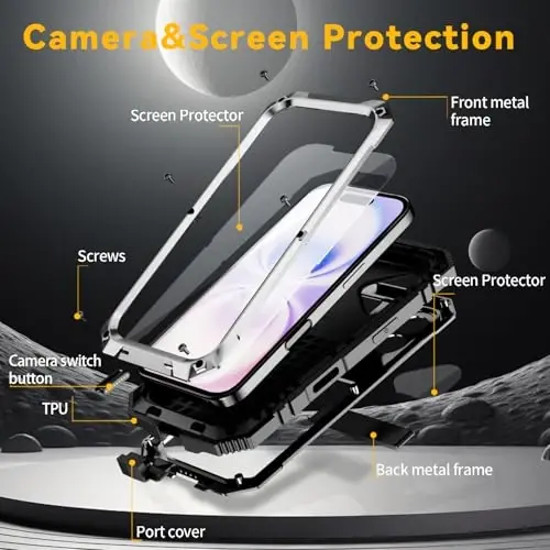 Lunivop fit for iPhone 17 Case 6.3 inch Heavy Duty Rugged [Aluminium Stan] Military Grade Metal Rubber [Built in Screen Protector Camera Lens ] Phone Cover (, fit for iPhone 17 6.3'' 2025) Silver - 3
