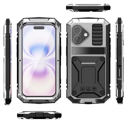 Lunivop fit for iPhone 17 Case 6.3 inch Heavy Duty Rugged [Aluminium Stan] Military Grade Metal Rubber [Built in Screen Protector Camera Lens ] Phone Cover (, fit for iPhone 17 6.3'' 2025) Silver - 6