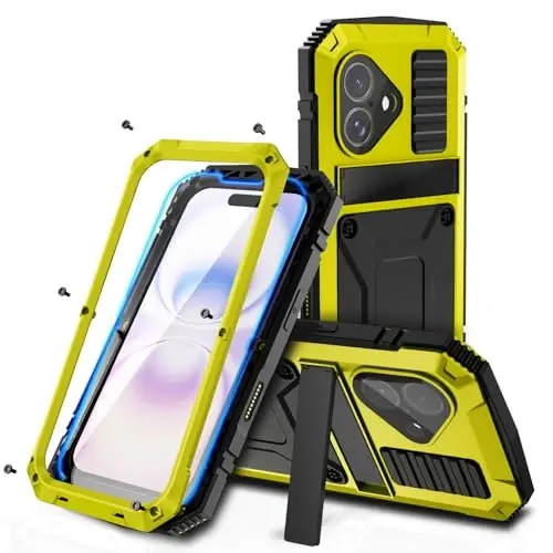 Lunivop fit for iPhone 17 Case 6.3 inch Heavy Duty Rugged [Aluminium Stan] Military Grade Metal Rubber [Built in Screen Protector Camera Lens ] Phone Cover (, fit for iPhone 17 6.3'' 2025) Yellow 