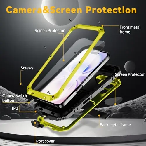 Lunivop fit for iPhone 17 Case 6.3 inch Heavy Duty Rugged [Aluminium Stan] Military Grade Metal Rubber [Built in Screen Protector Camera Lens ] Phone Cover (, fit for iPhone 17 6.3'' 2025) Yellow - 3