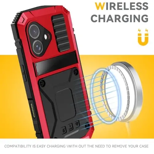 Lunivop fit for iPhone 17 Case 6.3 inch Heavy Duty Rugged [Aluminium Stand] Military Grade Metal Rubber [Built in Screen Protector Camera Lens ] Phone Cover (, fit for iPhone 17 6.3'' 2025) Red - 2