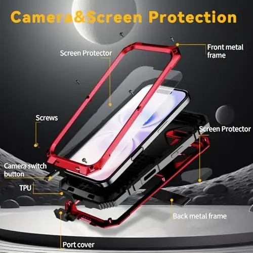 Lunivop fit for iPhone 17 Case 6.3 inch Heavy Duty Rugged [Aluminium Stand] Military Grade Metal Rubber [Built in Screen Protector Camera Lens ] Phone Cover (, fit for iPhone 17 6.3'' 2025) Red - 3