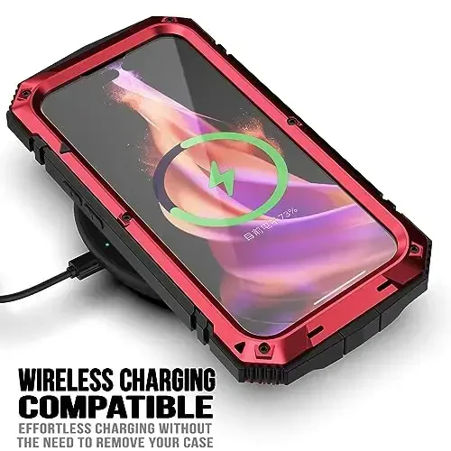 Lunivop iPhone 15 Case 6.1inch uchun mos keladi Og'ir yuk Rugged [Alyuminiy Stan] Harbiy sinf Metall rezina [Ekran himoyachisi Kamera linzalari o'rnatilgan] Telefon qopqog'i (, iPhone 15 6.1'' 2023 uchun mos) Qizil - 3