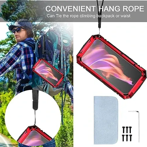 Lunivop iPhone 15 Case 6.1inch uchun mos keladi Og'ir yuk Rugged [Alyuminiy Stan] Harbiy sinf Metall rezina [Ekran himoyachisi Kamera linzalari o'rnatilgan] Telefon qopqog'i (, iPhone 15 6.1'' 2023 uchun mos) Qizil - 5