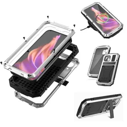 Lunivop fit for iPhone 15 Case 6.1inch Heavy Duty Rugged [Aluminium Stan] Military Grade Metal Rubber [Built in Screen Protector Camera Lens ] Phone Cover (, fit for iPhone 15 6.1'' 2023) Silver - 1