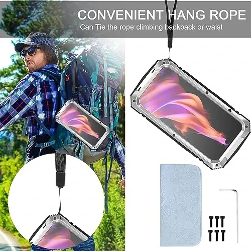 Lunivop fit for iPhone 15 Case 6.1inch Heavy Duty Rugged [Aluminium Stan] Military Grade Metal Rubber [Built in Screen Protector Camera Lens ] Phone Cover (, fit for iPhone 15 6.1'' 2023) Silver - 5