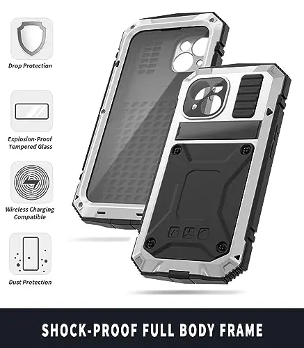 Lunivop fit for iPhone 15 Case 6.1inch Heavy Duty Rugged [Aluminium Stan] Military Grade Metal Rubber [Built in Screen Protector Camera Lens ] Phone Cover (, fit for iPhone 15 6.1'' 2023) Silver - 6