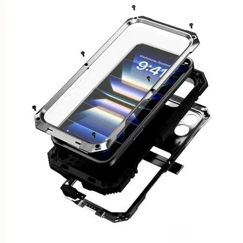 Lunivop fit for iPhone 16 Case 6.1inch Heavy Duty Rugged [Aluminium Stan] Military Grade Metal Rubber [Built in Screen Protector Camera Lens ] Phone Cover (, fit for iPhone 16 6.1'' 2024) Silver 