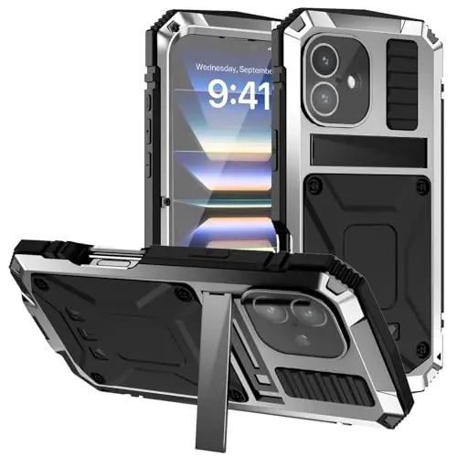 Lunivop fit for iPhone 16 Case 6.1inch Heavy Duty Rugged [Aluminium Stan] Military Grade Metal Rubber [Built in Screen Protector Camera Lens ] Phone Cover (, fit for iPhone 16 6.1'' 2024) Silver - 2
