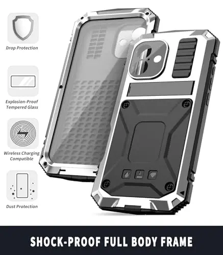 Lunivop fit for iPhone 16 Case 6.1inch Heavy Duty Rugged [Aluminium Stan] Military Grade Metal Rubber [Built in Screen Protector Camera Lens ] Phone Cover (, fit for iPhone 16 6.1'' 2024) Silver - 6