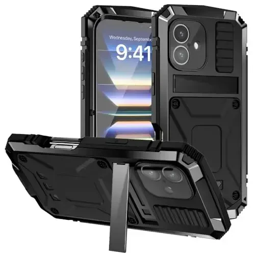 Lunivop fit for iPhone 16 Case 6.1inch Heavy Duty Rugged [Aluminium Stan] Military Grade Metal Rubber [Built in Screen Protector Camera Lens ] Phone Cover (, fit for iPhone 16 6.1'' 2024) Black - 2