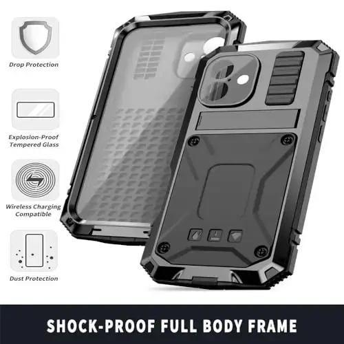 Lunivop fit for iPhone 16 Case 6.1inch Heavy Duty Rugged [Aluminium Stan] Military Grade Metal Rubber [Built in Screen Protector Camera Lens ] Phone Cover (, fit for iPhone 16 6.1'' 2024) Black - 6