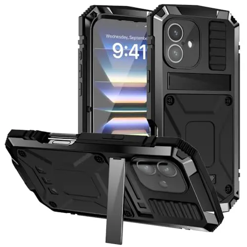 Lunivop fit for iPhone 16 Case 6.1inch Heavy Duty Rugged [Aluminium Stan] Military Grade Metal Rubber [Built in Screen Protector Camera Lens ] Phone Cover (, fit for iPhone 16 6.1'' 2024) Black - 2